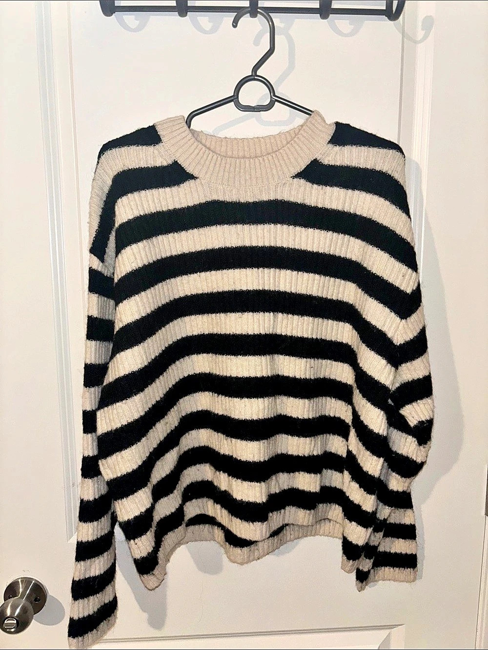 H&M Striped Sweater in Black & Cream Size XL